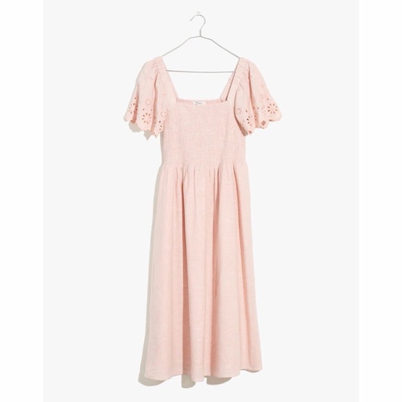 Madewell Dresses & Skirts - Madewell Linen-Blend Eyelet-Sleeve Lucie Smocked Midi Dress - Wisteria Dove